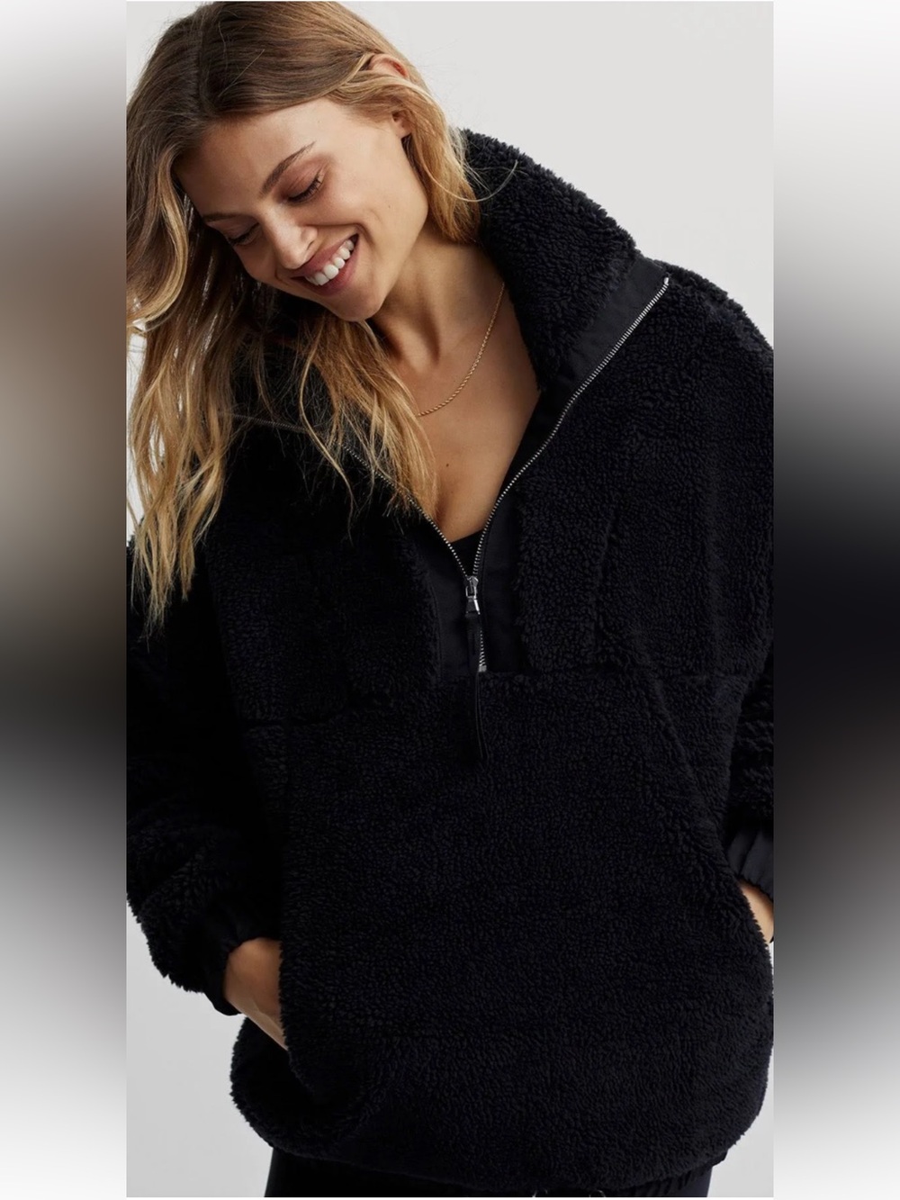 Varley Appleton Oversized Fleece 1/2 Zip Coat Jacket Black Size XS